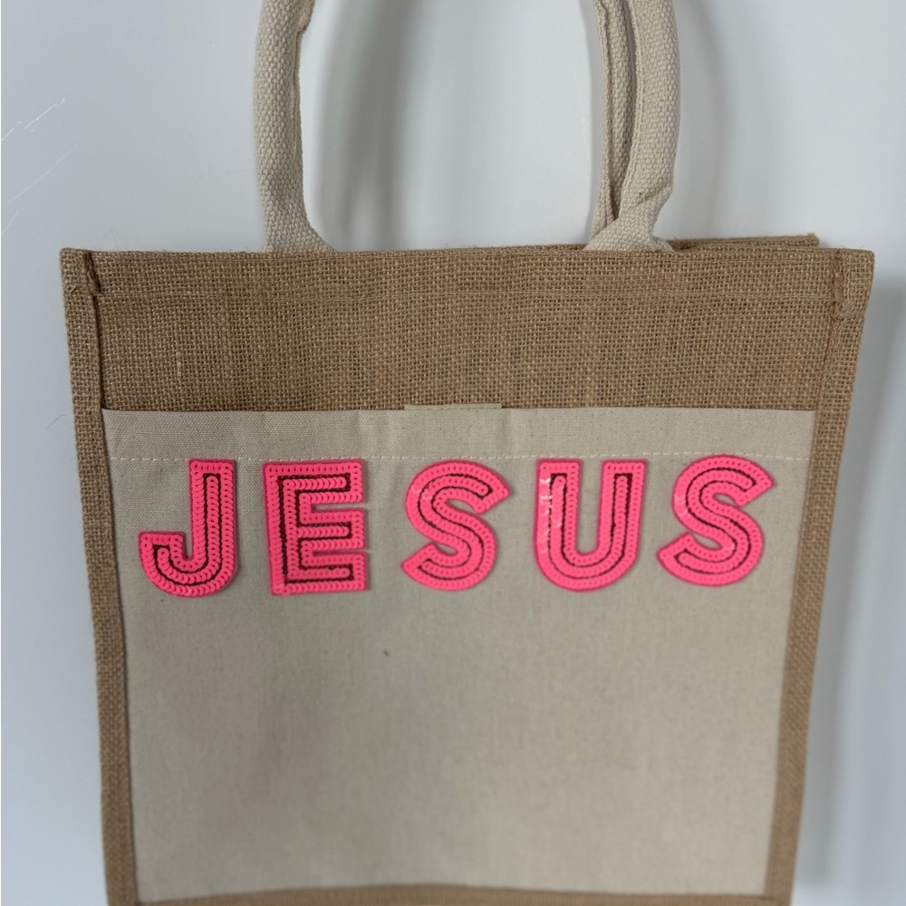 JESUS Canvas Tote Bag with hot Pink sequins  Lettering
Bible bag,gifts